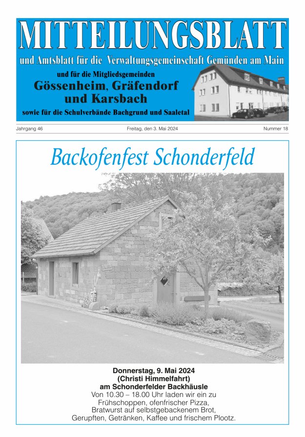 Mitteilungsblatt der VG Gemünden a Main Titelblatt 18/2024