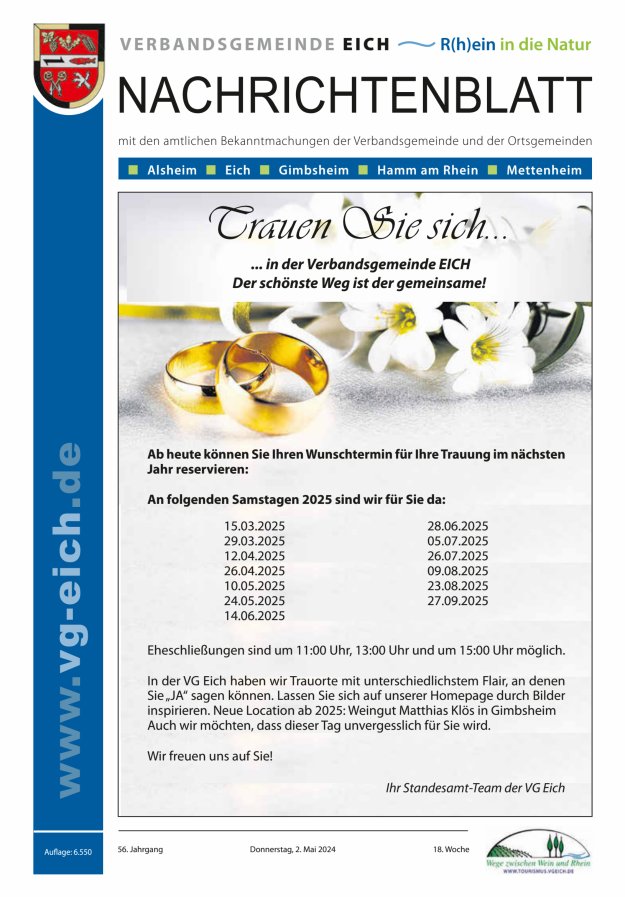 Nachrichtenblatt der VG Eich Titelblatt 18/2024