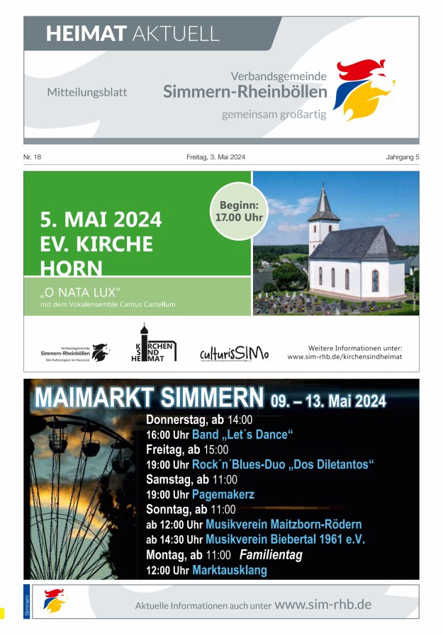 Heimat Aktuell - Mitteilungsbl der VG Simmern-Rheinböllen Ausg Simmern Titelblatt 18/2024
