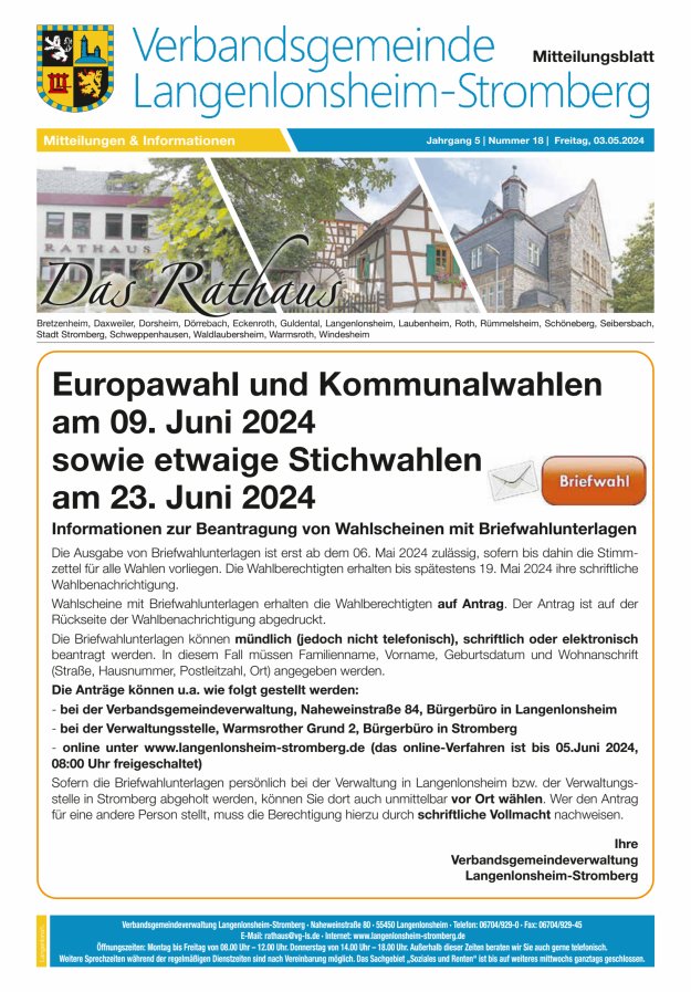 Das Rathaus - MTB d VG Langenlonsheim-Stromberg Titelblatt 18/2024