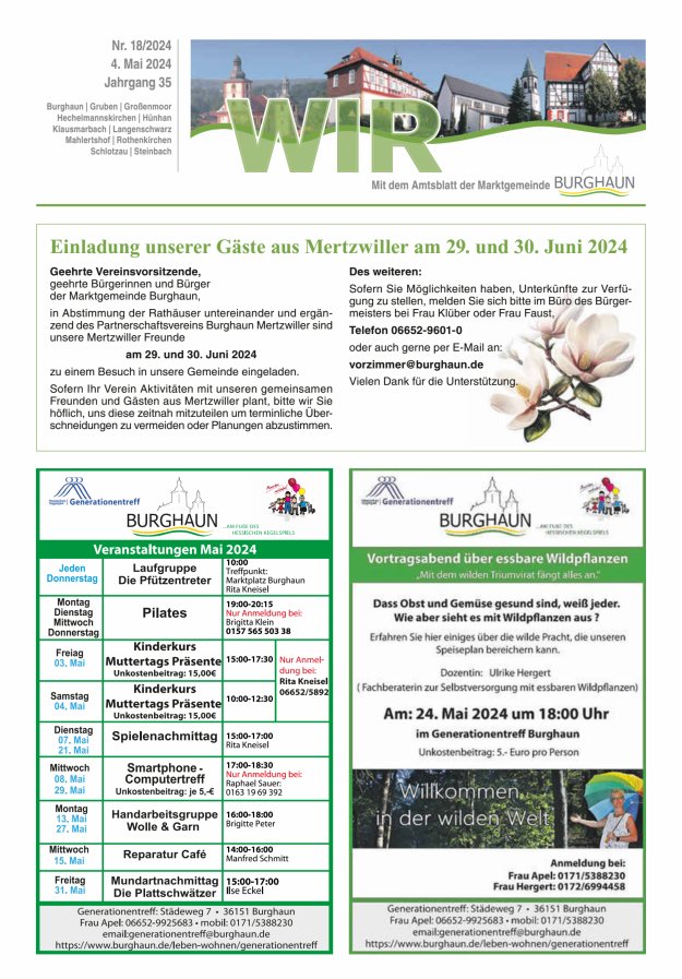 WIR - mit Amtsblatt der Marktgemeinde Burghaun Titelblatt 18/2024