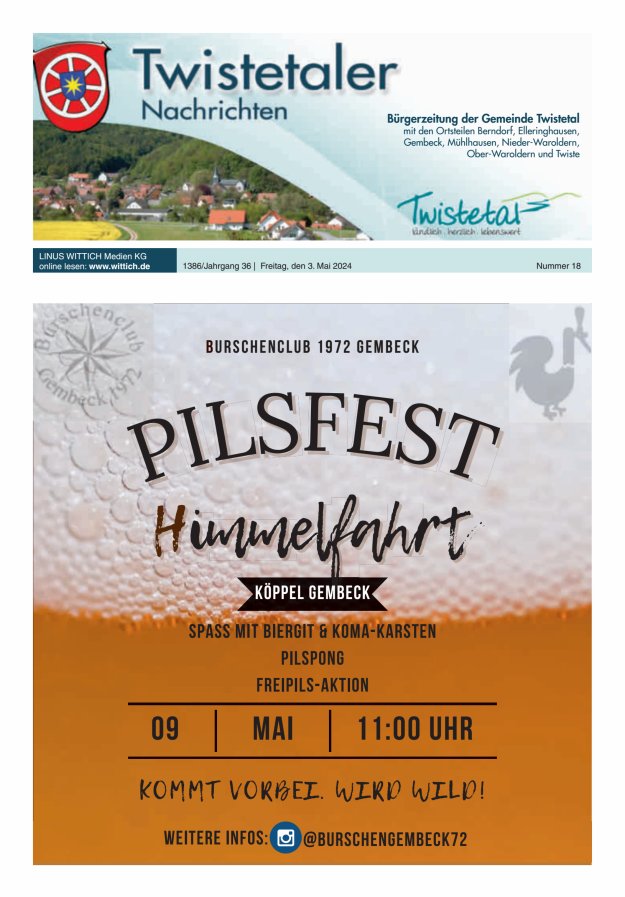 Twistetaler Nachrichten Titelblatt 18/2024