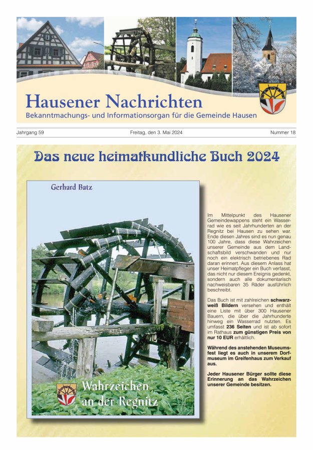 Hausener Nachrichten Titelblatt 18/2024