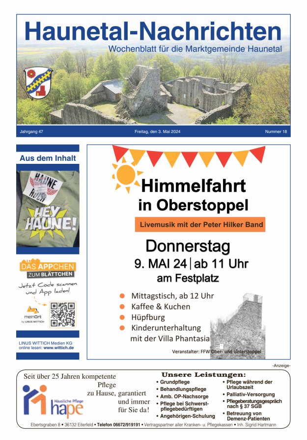 Haunetal-Nachrichten Titelblatt 18/2024