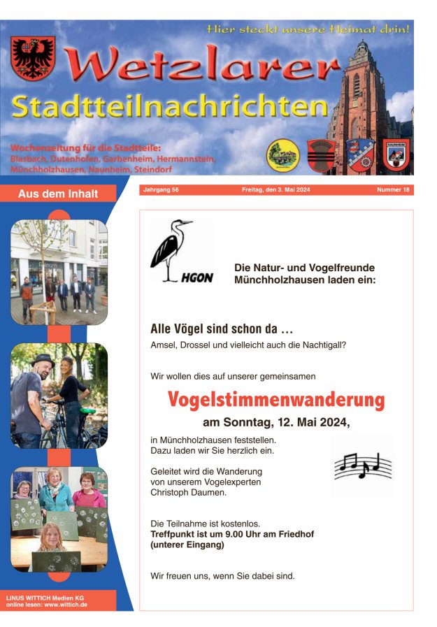 Wetzlarer Stadtteilnachrichten Titelblatt 18/2024