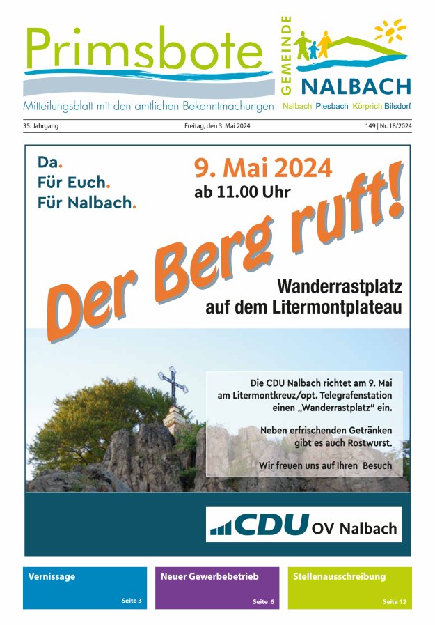 Primsbote Gemeinde Nalbach Titelblatt 18/2024