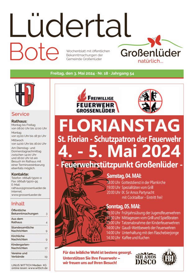 Wochenblatt mit öffentlichen Bekanntmachungen der Gemeinde Großenlüder Titelblatt 18/2024