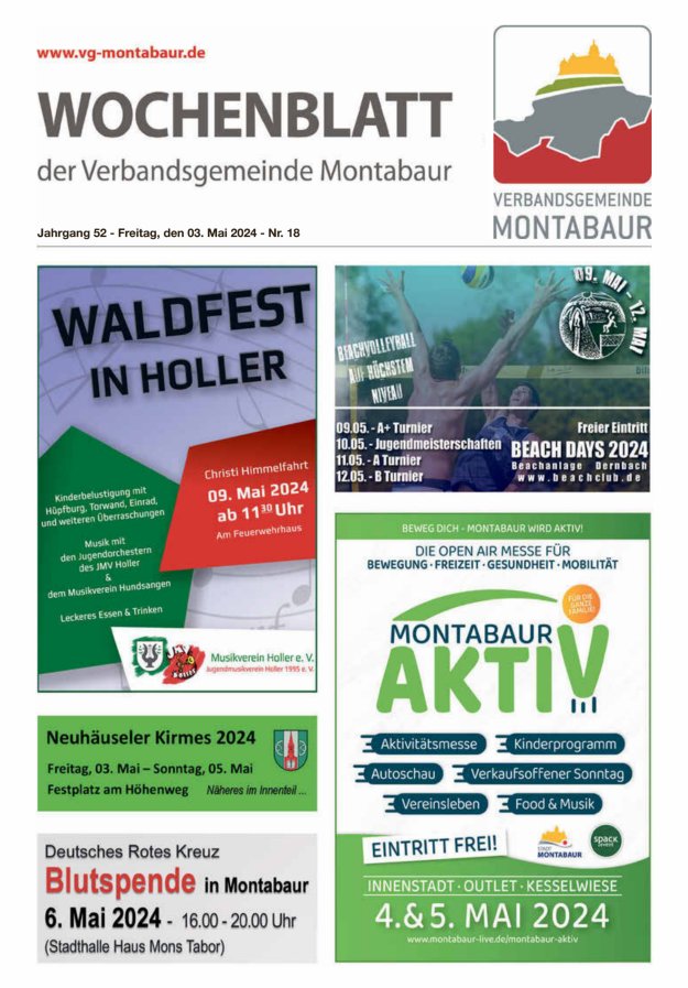 Wochenblatt der Verbandsgemeinde Montabaur Titelblatt 18/2024