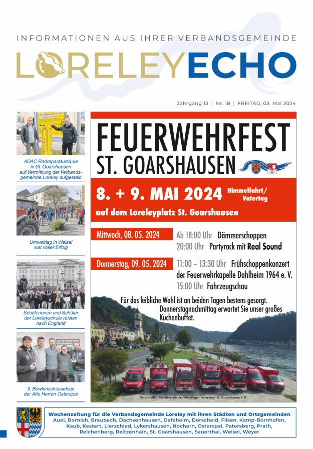 Loreley-Echo - Mitteilungsblatt der Verbandsgemeinde Loreley (Braubach) Titelblatt 18/2024