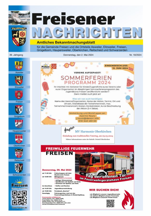 Freisener Nachrichten Titelblatt 18/2024