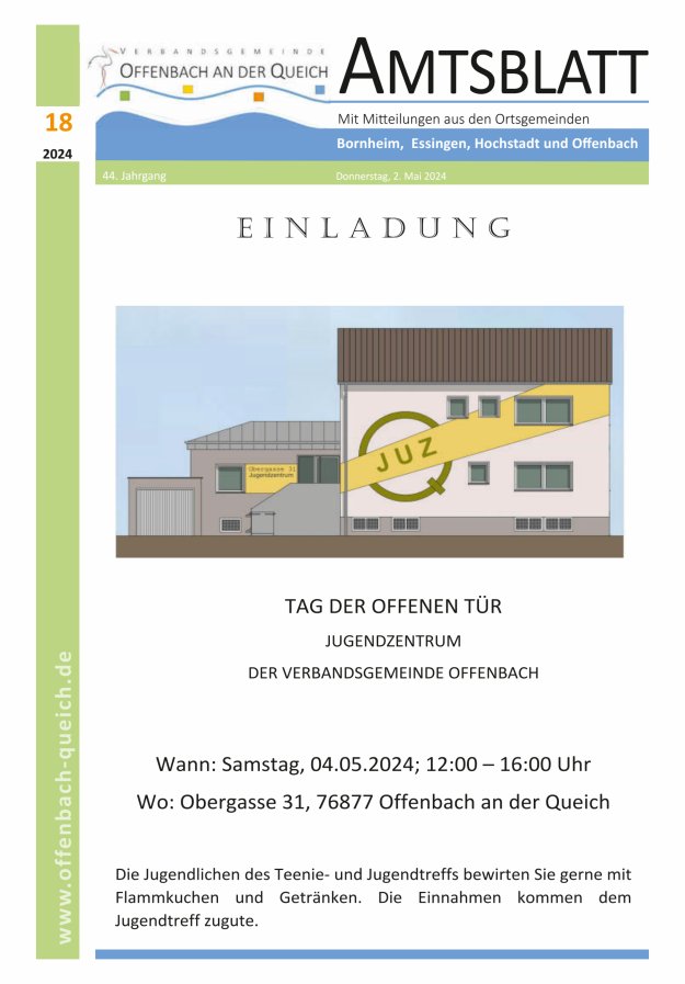 Amtsblatt VG Offenbach an der Queich Titelblatt 18/2024