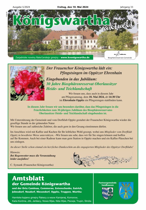 Königswartha aktuell - Amtsblatt der Gemeinde Königswartha Titelblatt 05/2024