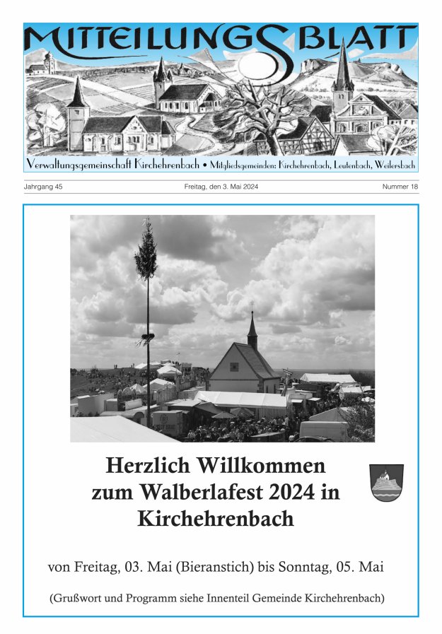 Mitteilungsblatt Verwaltungsgemeinschaft Kirchehrenbach Titelblatt 18/2024