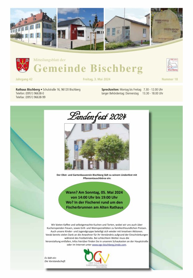 Mitteilungsblatt der Gemeinde Bischberg Titelblatt 18/2024