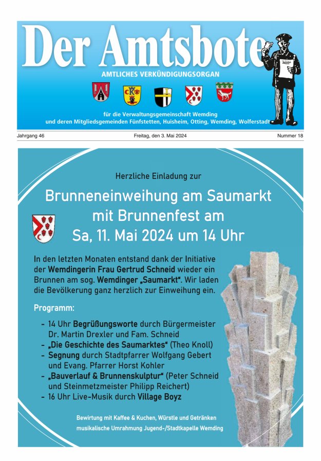 Der Amtsbote - Wemding Verwaltungsgemeinschaft Titelblatt 18/2024