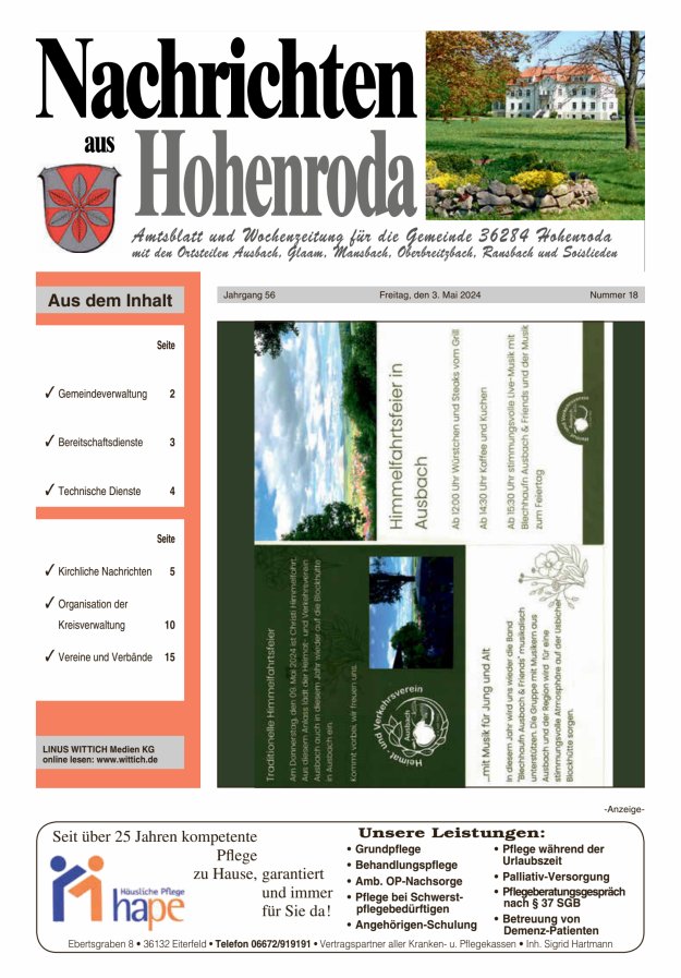 Nachrichten aus Hohenroda Titelblatt 18/2024