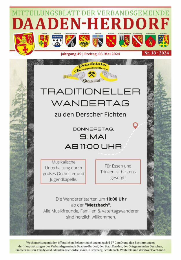Mitteilungsblatt der Verbandsgemeinde Daaden-Herdorf Titelblatt 18/2024