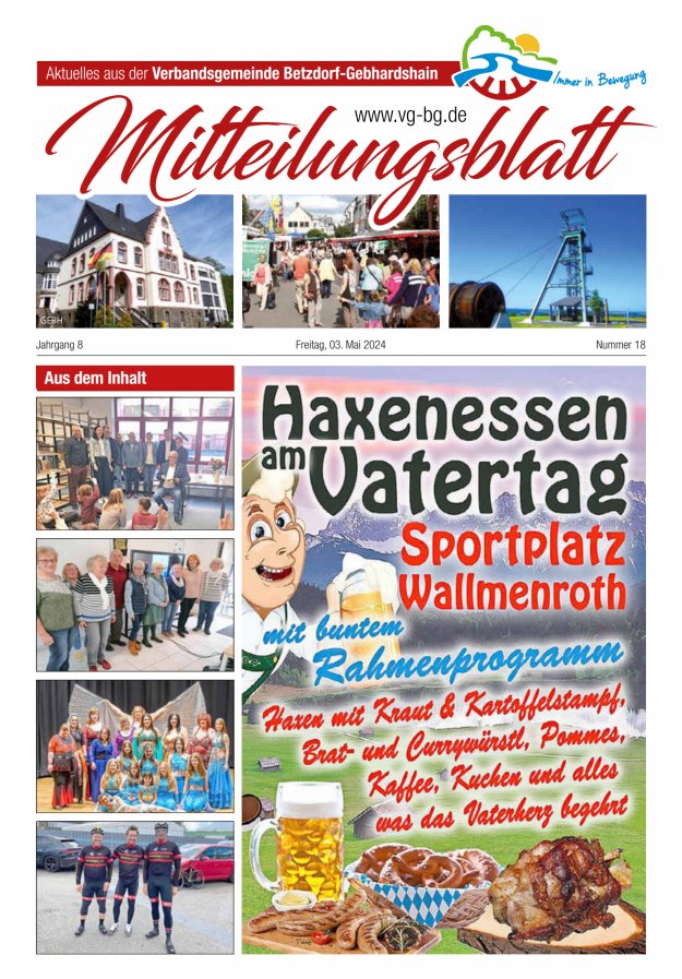 Aktuelles aus der VG Betzdorf-Gebhardshain Ausgabe Gebhardshain Titelblatt 18/2024