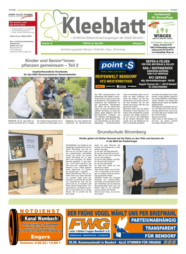 Kleeblatt - Amtliches Bekanntmachungsorgan der Stadt Bendorf Titelblatt 18/2024