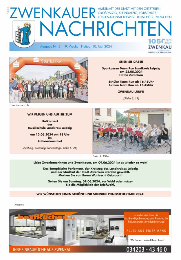 Zwenkauer Nachrichten - Amtsblatt der Stadt mit ihren Ortsteilen Titelblatt 05/2024
