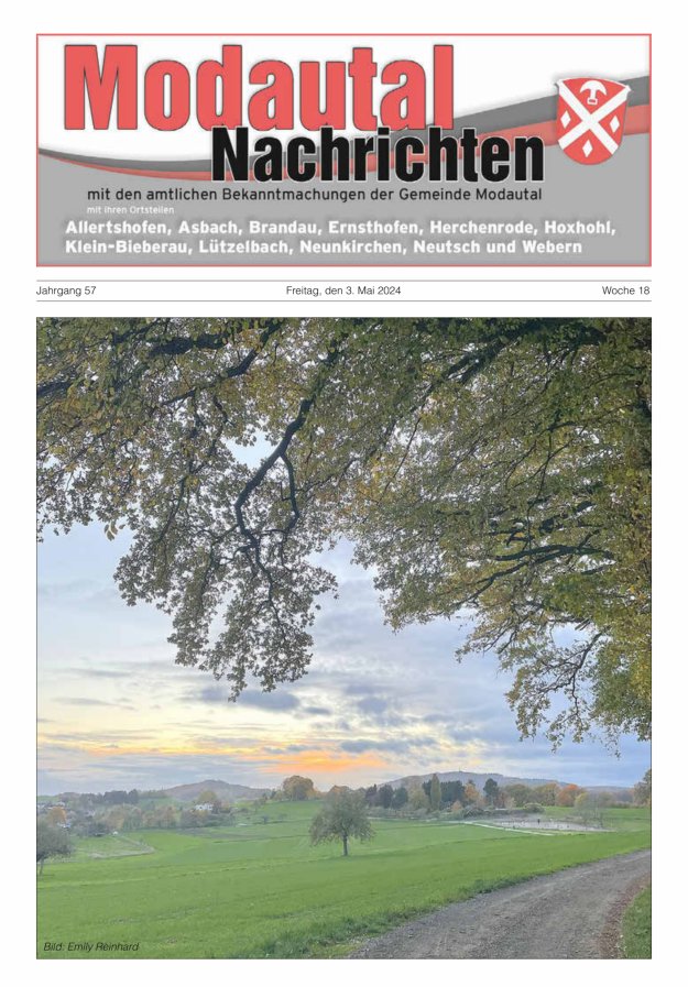 Modautal-Nachrichten Titelblatt 18/2024