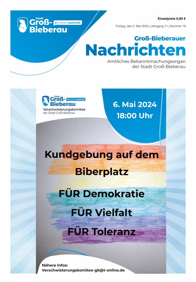 Groß-Bieberauer Nachrichten Titelblatt 18/2024