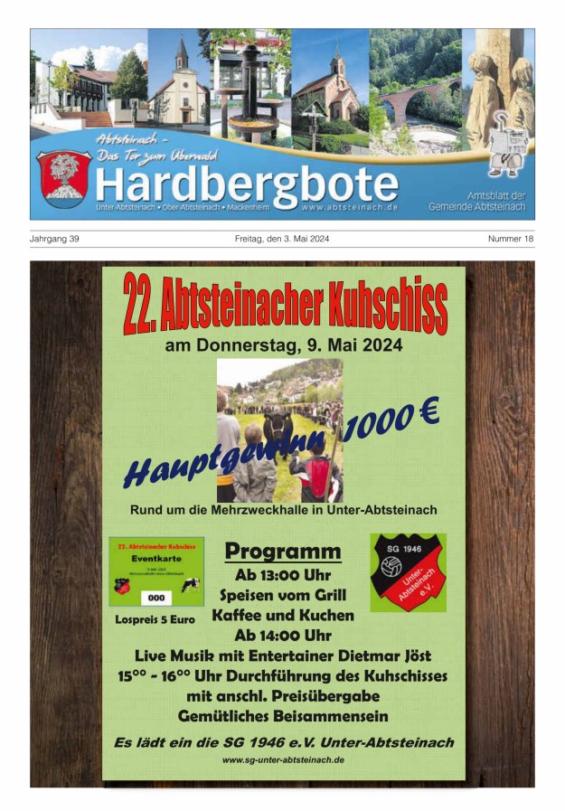 Hardbergbote - Mitteilungsblatt der Gemeinde Abtsteinach Titelblatt 18/2024