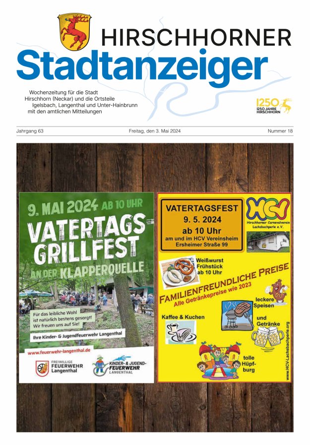 Hirschhorner Stadtanzeiger Titelblatt 18/2024