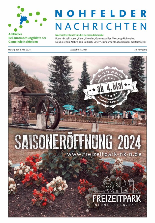 Nohfelder Nachrichten Titelblatt 18/2024