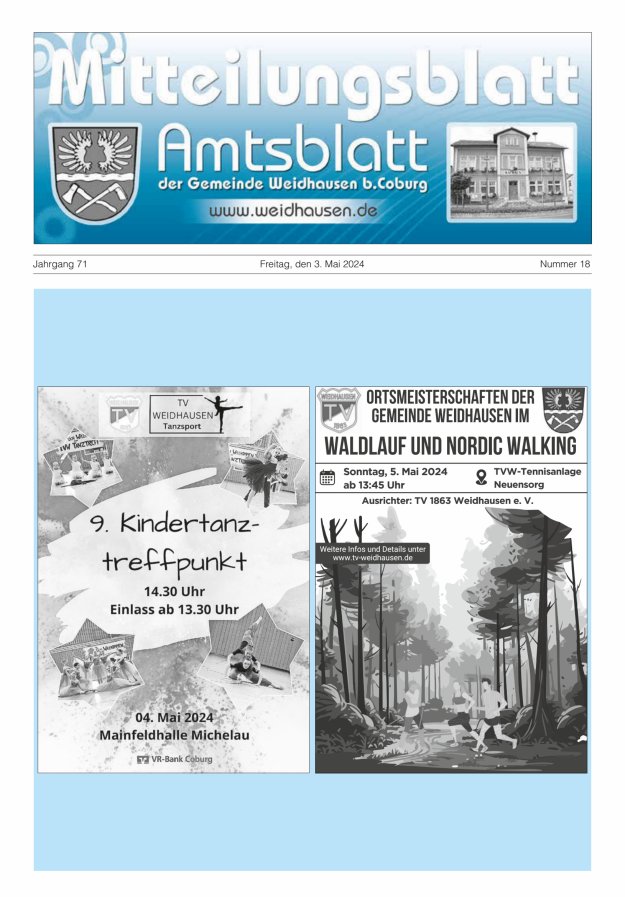 Mitteilungsblatt - Amtsblatt der Gemeinde Weidhausen b Coburg Titelblatt 18/2024
