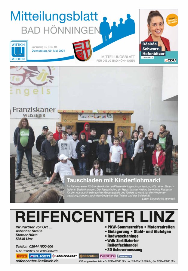 Mitteilungsblatt für den Bereich der Verbandsgemeinde Bad Hönningen Titelblatt 19/2024