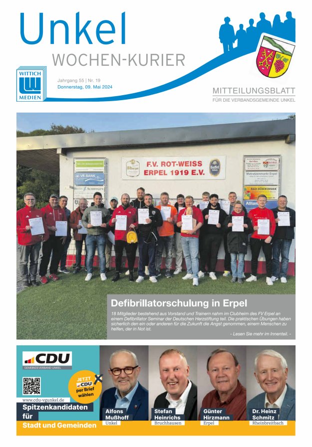Wochen-Kurier Verbandsgemeinde Unkel Titelblatt 19/2024