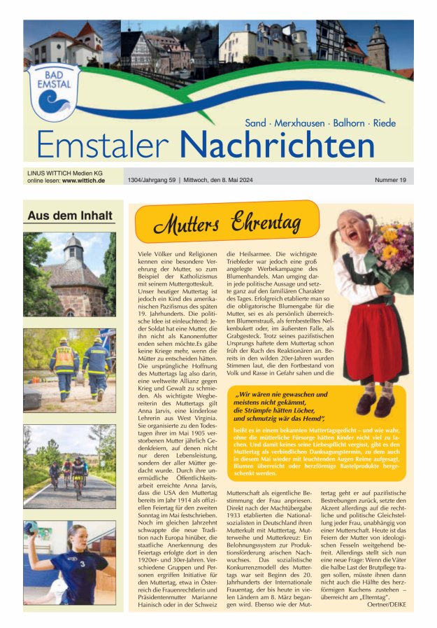Emstaler Nachrichten Titelblatt 19/2024