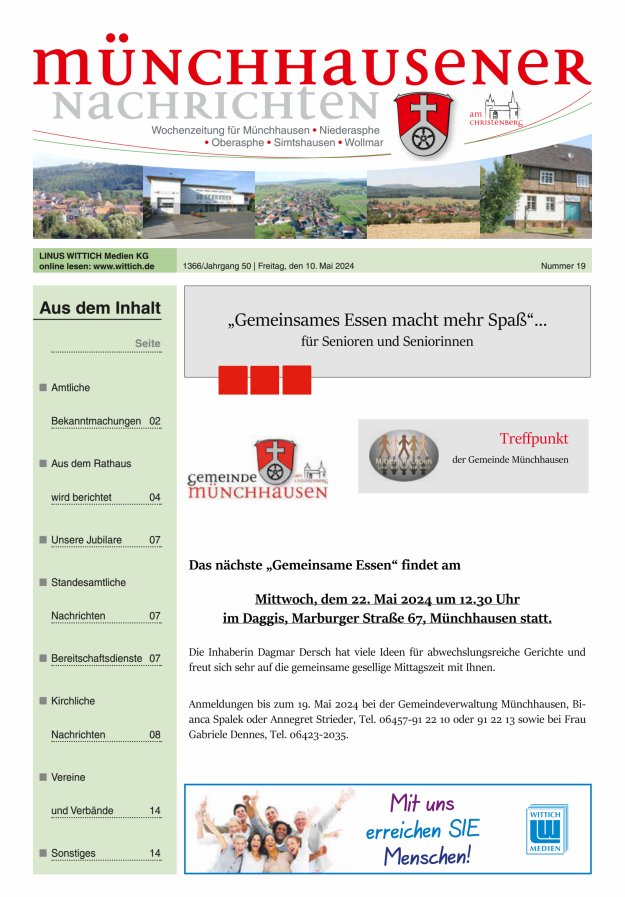 Münchhausener Nachrichten Titelblatt 19/2024