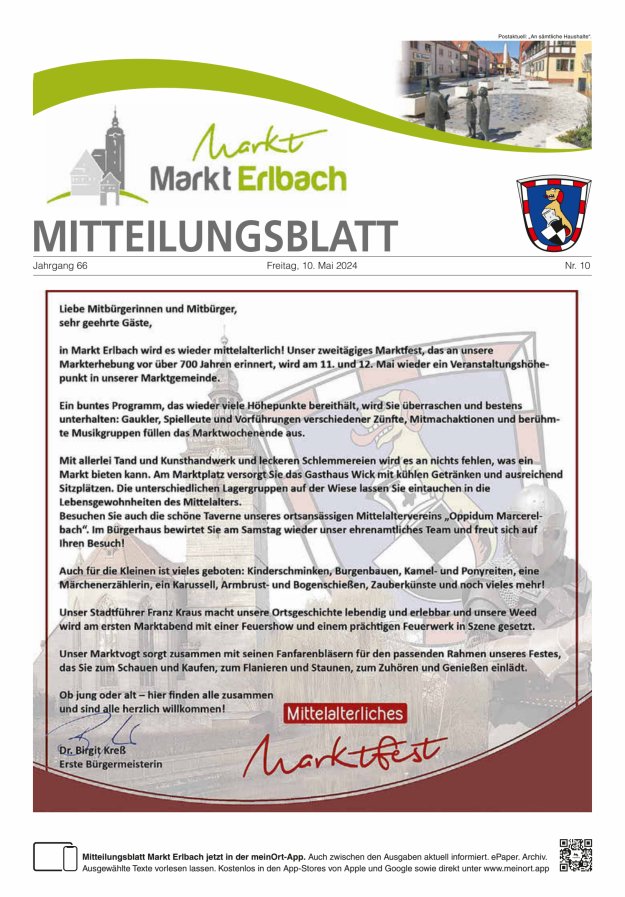 Mitteilungsblatt Markt Erlbach Titelblatt 10/2024
