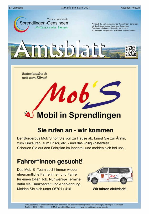 Amtsblatt VG Sprendlingen-Gensingen Titelblatt 19/2024