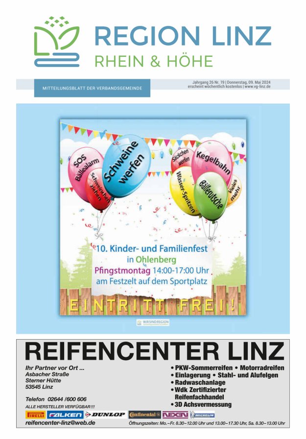 Unsere Verbandsgemeinde Linz am Rhein Titelblatt 19/2024