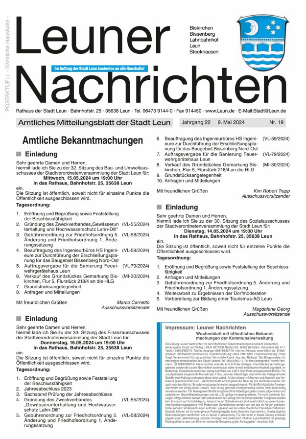 Leuner Nachrichten Titelblatt 19/2024