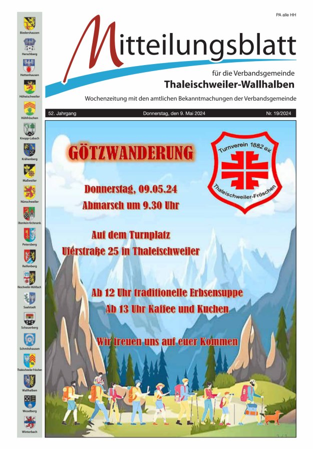 Mitteilungsblatt VG Thaleischweiler-Wallhalben Titelblatt 19/2024