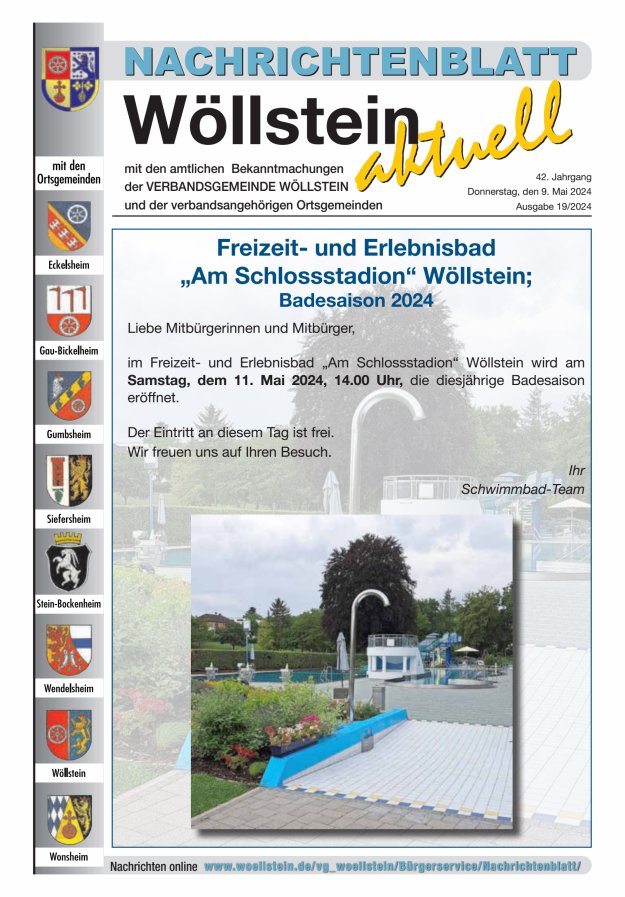 Nachrichtenblatt Wöllstein aktuell Titelblatt 19/2024