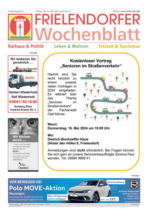 Frielendorfer Wochenblatt Titelblatt 19/2024
