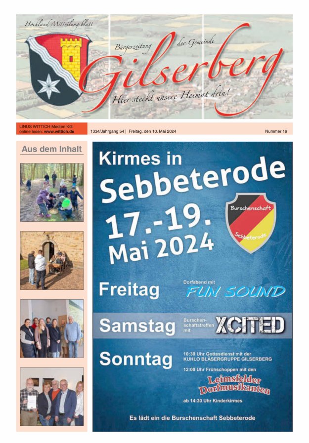 Hochland Mitteilungsblatt Gilserberg Titelblatt 19/2024