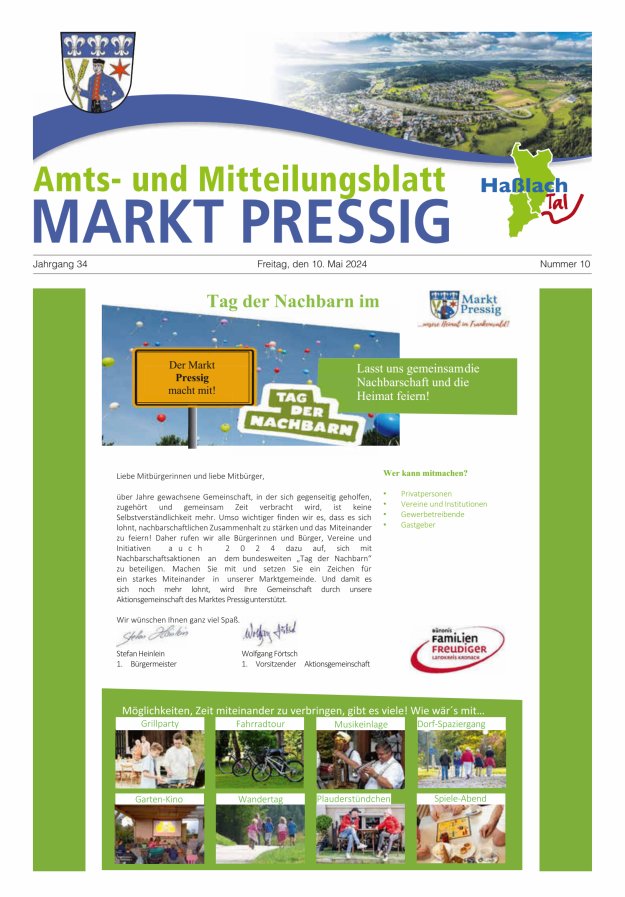 Amtsblatt für den Markt Pressig mit den Gemeindeteilen Titelblatt 10/2024