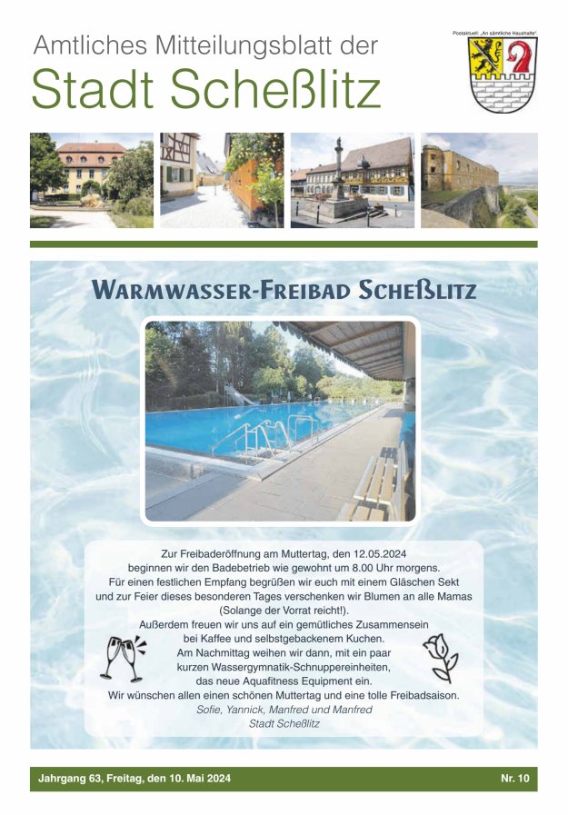 Scheßlitzer Anzeiger - Amtliches Mitteilungsblatt der Stadt Scheßlitz Titelblatt 10/2024