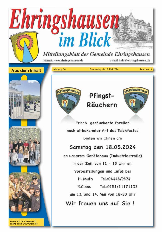 Mitteilungsblatt der Gemeinde Ehringshausen Titelblatt 19/2024