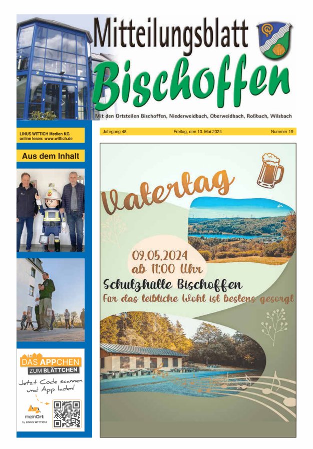 Mitteilungsblatt für die Gemeinde Bischoffen Titelblatt 19/2024