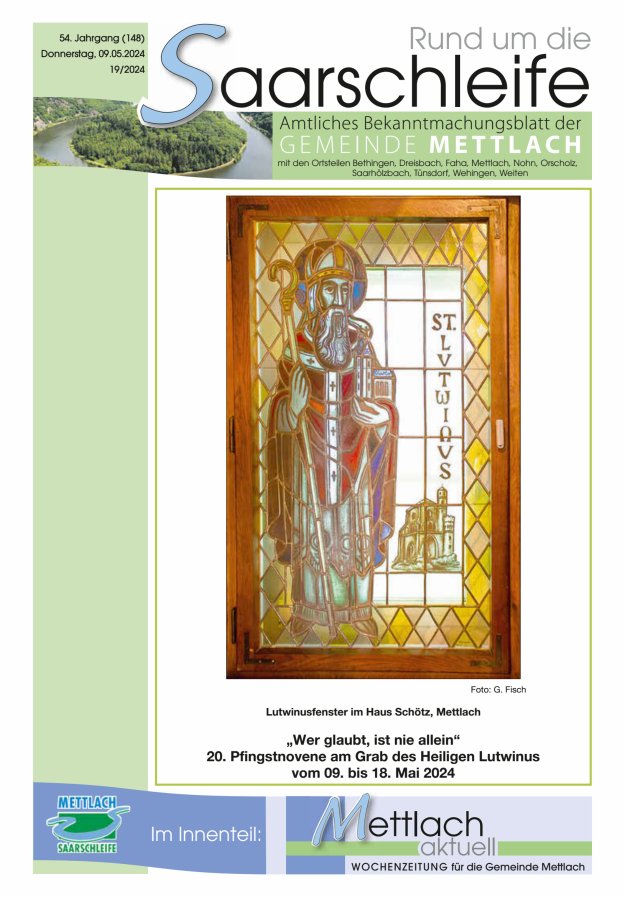 Rund um die Saarschleife Gemeinde Mettlach Titelblatt 19/2024
