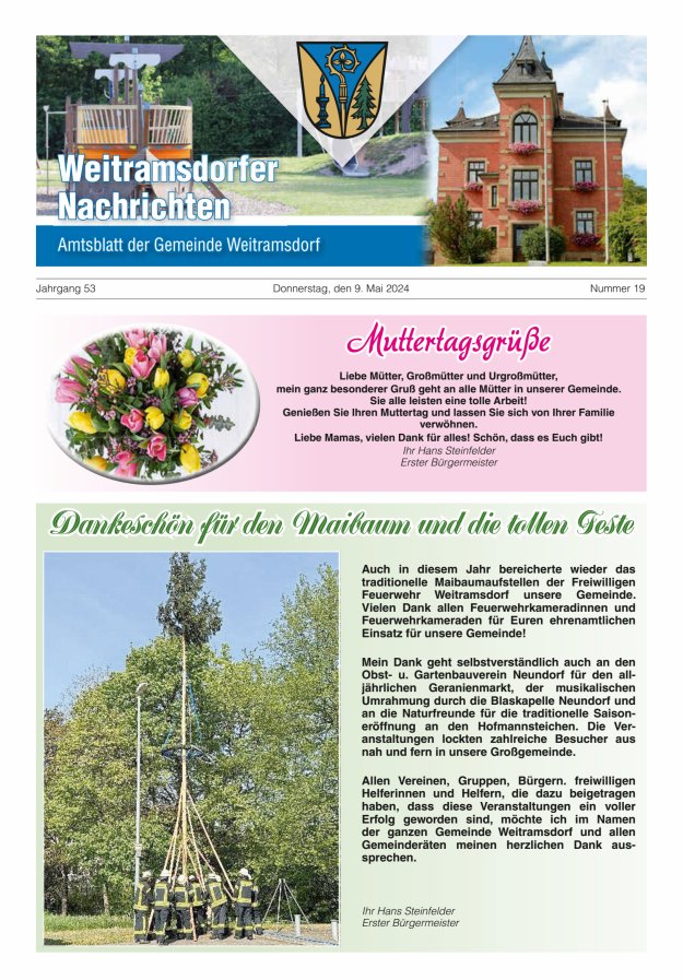 Weitramsdorfer Nachrichten Titelblatt 19/2024