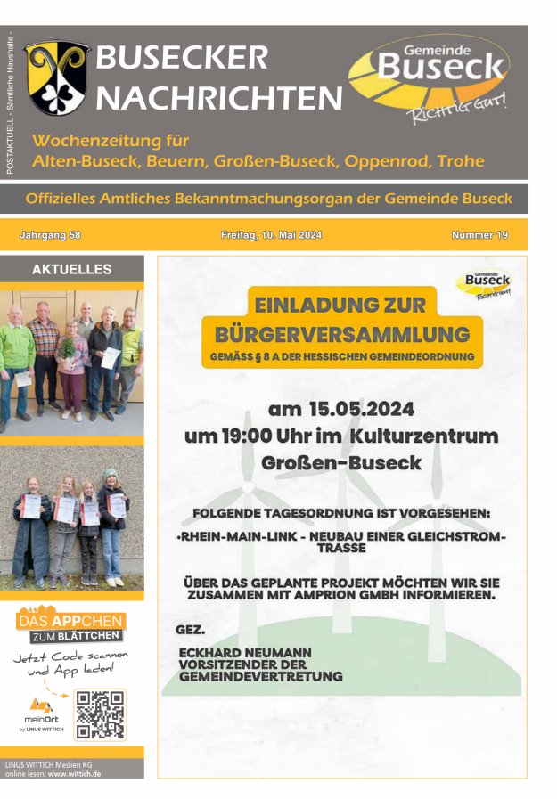 Busecker Nachrichten Titelblatt 19/2024