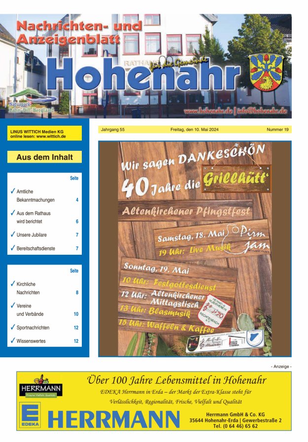 Nachrichten- und Anzeigenblatt für die Gemeinde Hohenahr Titelblatt 19/2024